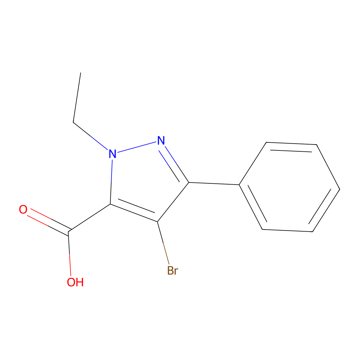 4-bromo-1-ethyl-3-phenyl-1H-pyrazole-5-carboxylic acid molecular structure, CAS 1573547-18-8