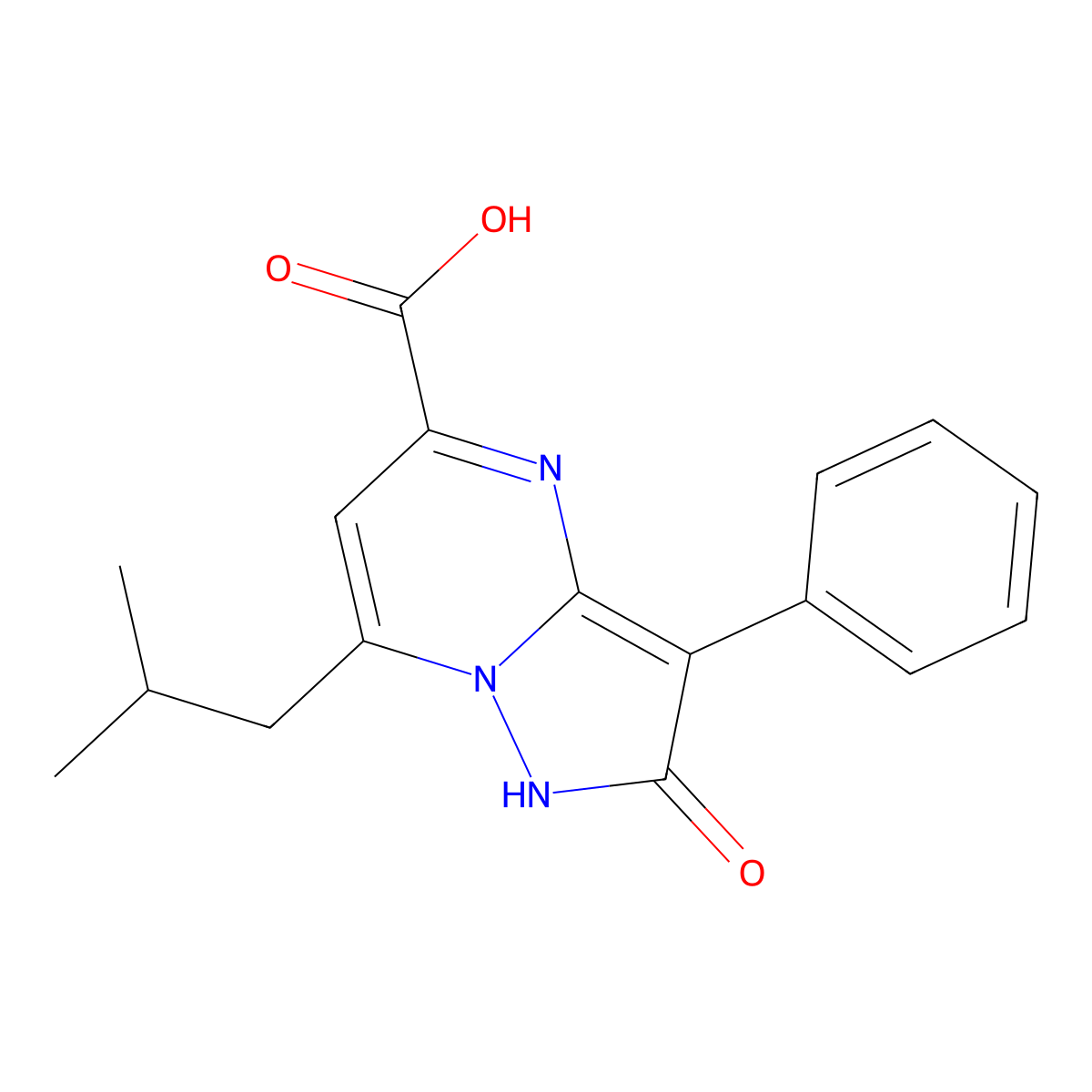 7-Isobutyl-2-oxo-3-phenyl-1,2-dihydropyrazolo[1,5-a]pyrimidine-5-carboxylic acid molecular structure, CAS 1573547-47-3