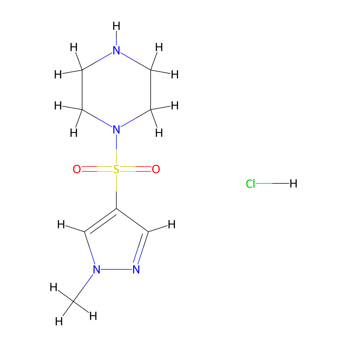 1-((1-methyl-1H-pyrazol-4-yl)sulfonyl)piperazine hydrochloride molecular structure, CAS 1573547-65-5