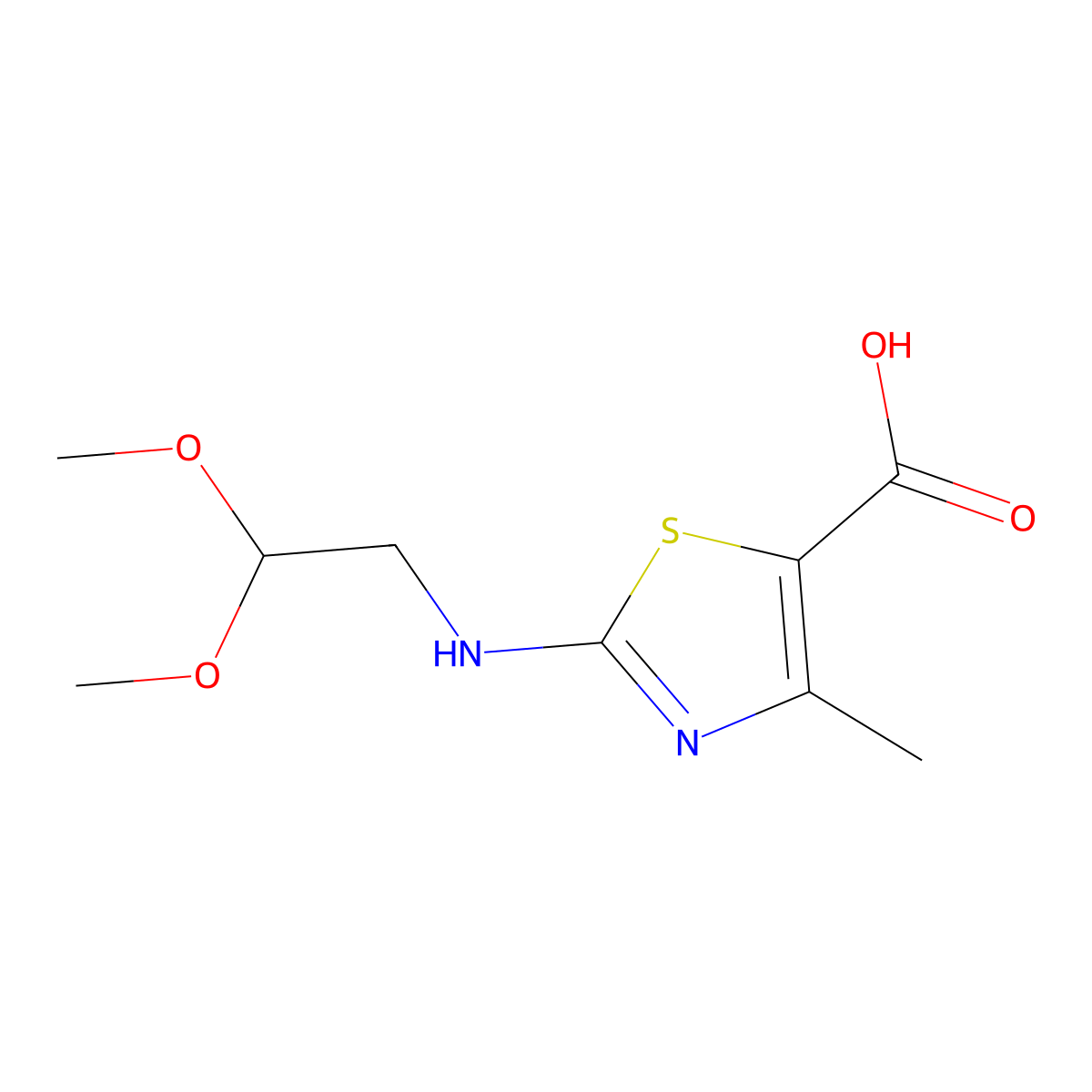2-[(2,2-Dimethoxyethyl)amino]-4-methyl-1,3-thiazole-5-carboxylic acid molecular structure, CAS 1573547-67-7