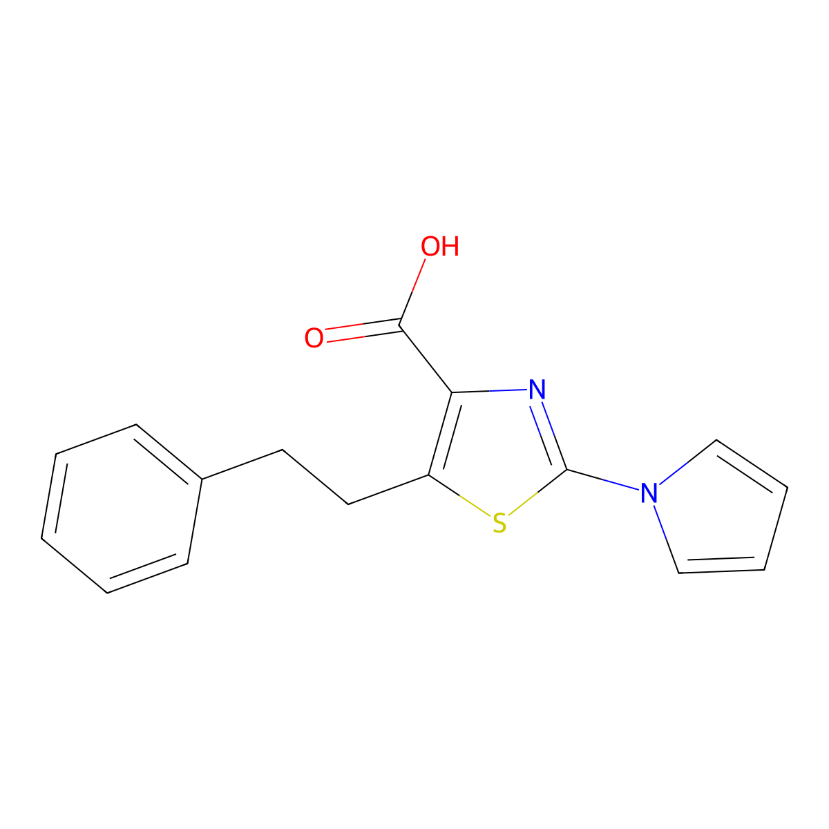 5-(2-phenylethyl)-2-(1H-pyrrol-1-yl)-1,3-thiazole-4-carboxylic acid molecular structure, CAS 1573547-70-2