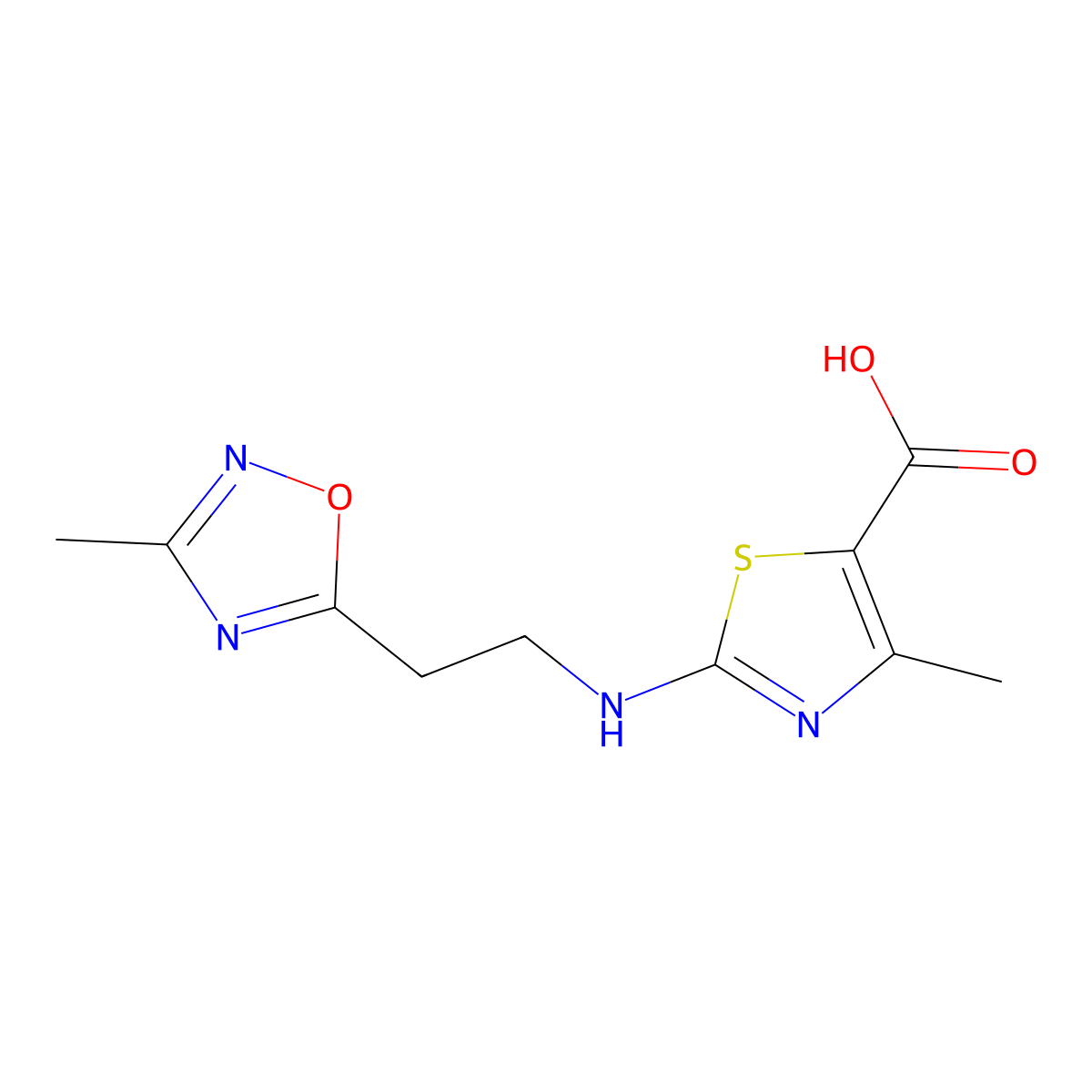 4-Methyl-2-{[2-(3-methyl-1,2,4-oxadiazol-5-yl)ethyl]amino}-1,3-thiazole-5-carboxylic acid molecular structure, CAS 1573547-79-1