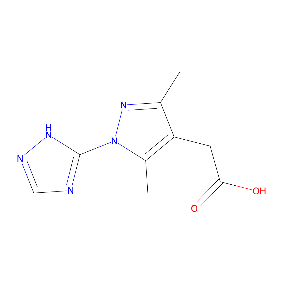 [3,5-dimethyl-1-(4H-1,2,4-triazol-3-yl)-1H-pyrazol-4-yl]acetic acid molecular structure, CAS 1573547-84-8