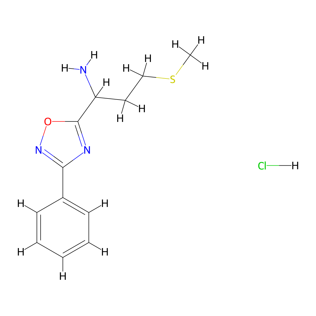 3-(Methylthio)-1-(3-phenyl-1,2,4-oxadiazol-5-yl)propan-1-amine hydrochloride molecular structure, CAS 1573547-96-2