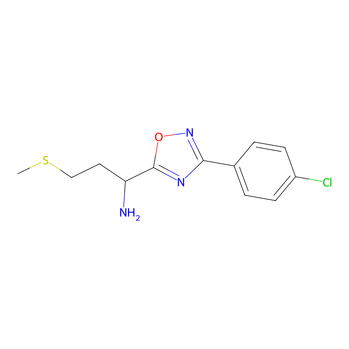 1-[3-(4-Chlorophenyl)-1,2,4-oxadiazol-5-yl]-3-(methylsulfanyl)propan-1-amine molecular structure, CAS 1573548-16-9