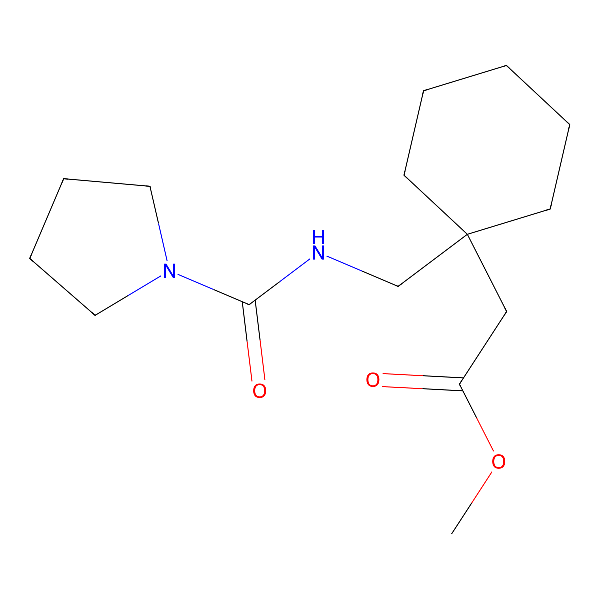 Methyl 2-(1-((pyrrolidine-1-carboxamido)methyl)cyclohexyl)acetate molecular structure, CAS 1573548-19-2