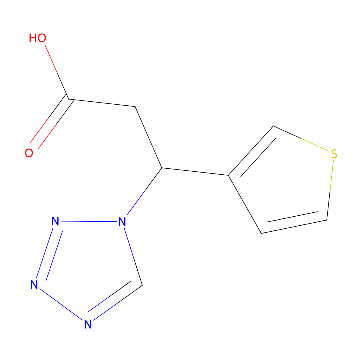 3-(1H-tetrazol-1-yl)-3-(thiophen-3-yl)propanoic acid molecular structure, CAS 1573548-25-0