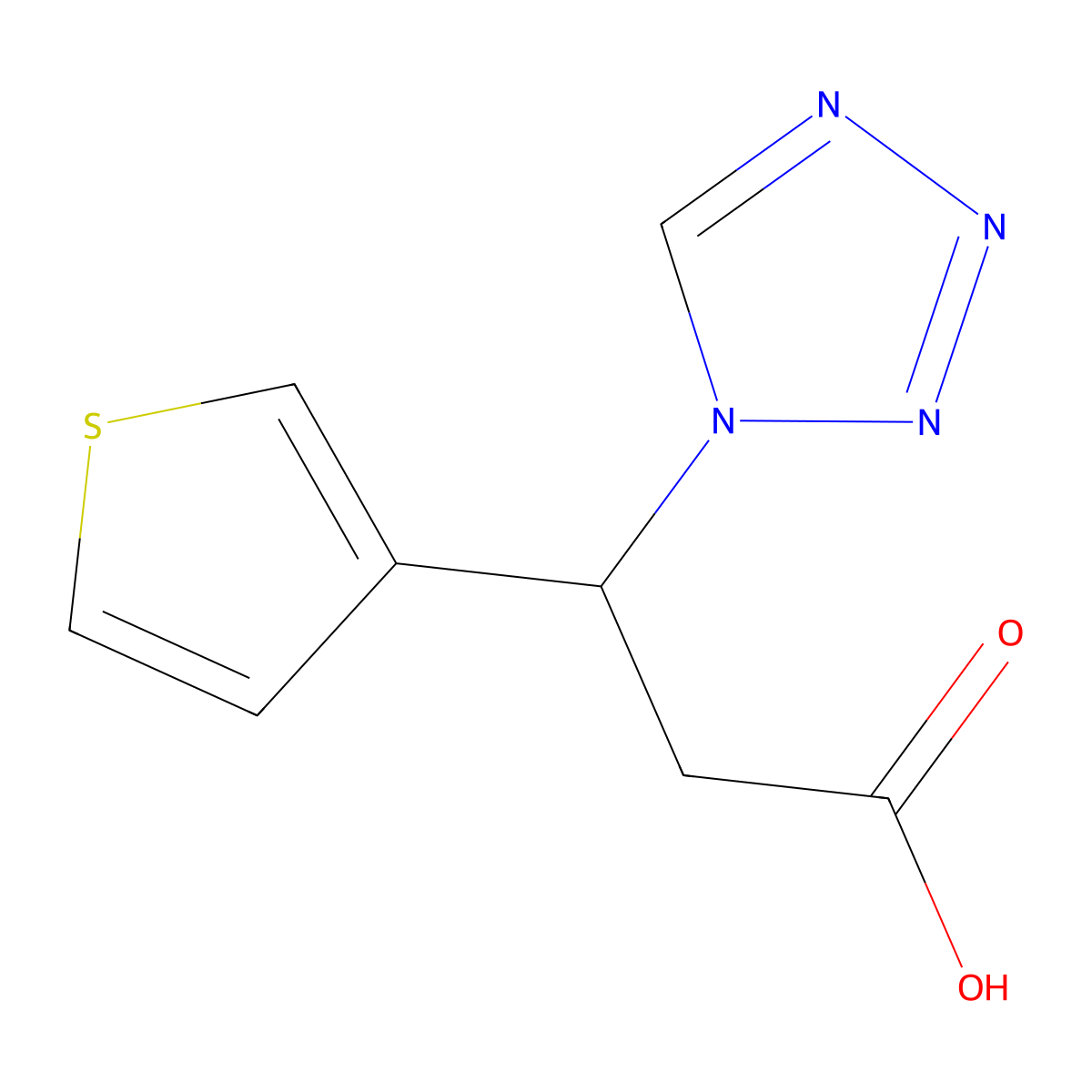 3-(1H-tetrazol-1-yl)-3-(thiophen-3-yl)propanoic acid molecular structure, CAS 1573548-25-0