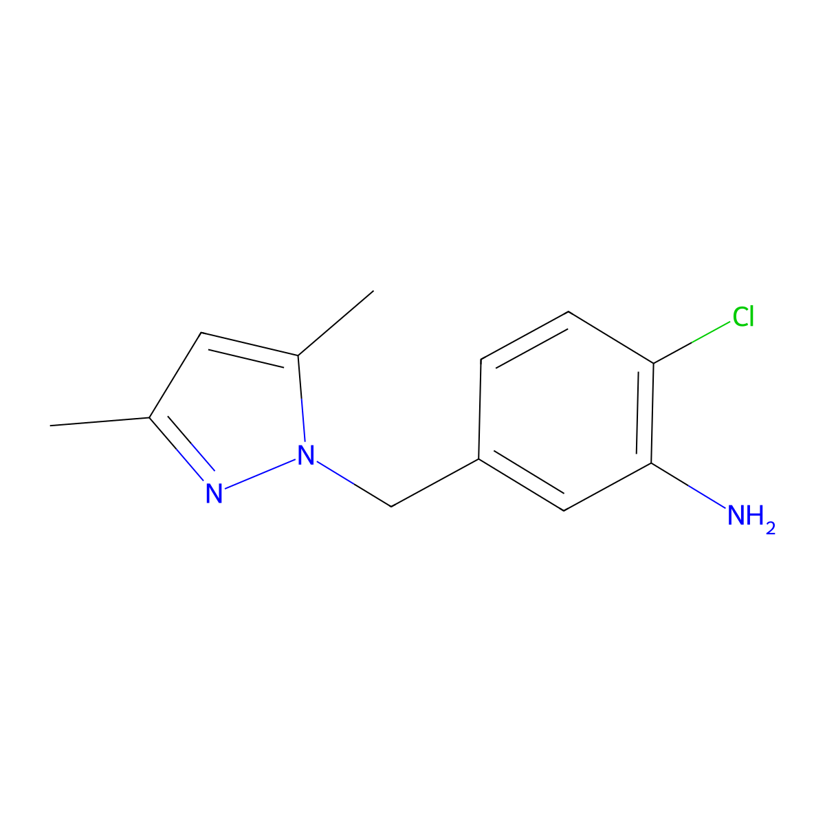 2-chloro-5-[(3,5-dimethyl-1H-pyrazol-1-yl)methyl]aniline molecular structure, CAS 1573548-40-9