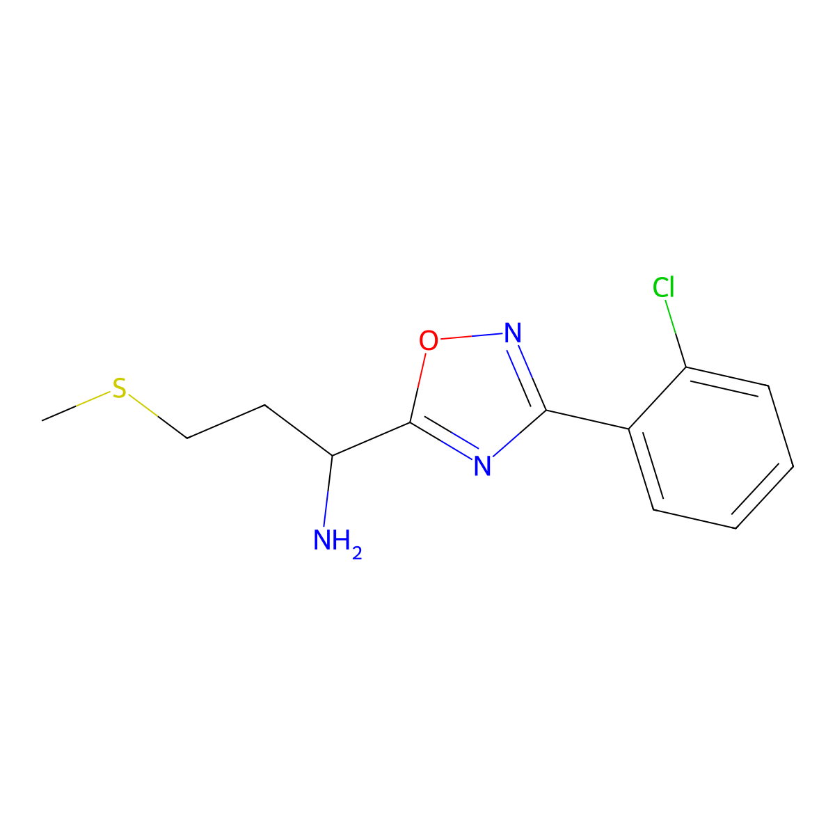 1-[3-(2-Chlorophenyl)-1,2,4-oxadiazol-5-yl]-3-(methylsulfanyl)propan-1-amine molecular structure, CAS 1573548-51-2