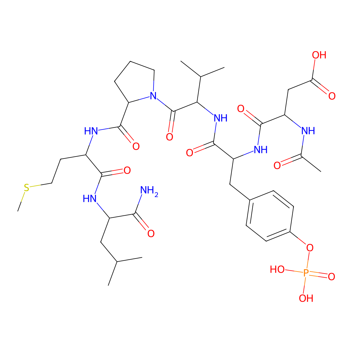 Ac-Asp-Tyr(PO3H2)-Val-Pro-Met-Leu-NH2 molecular structure, CAS 157382-69-9