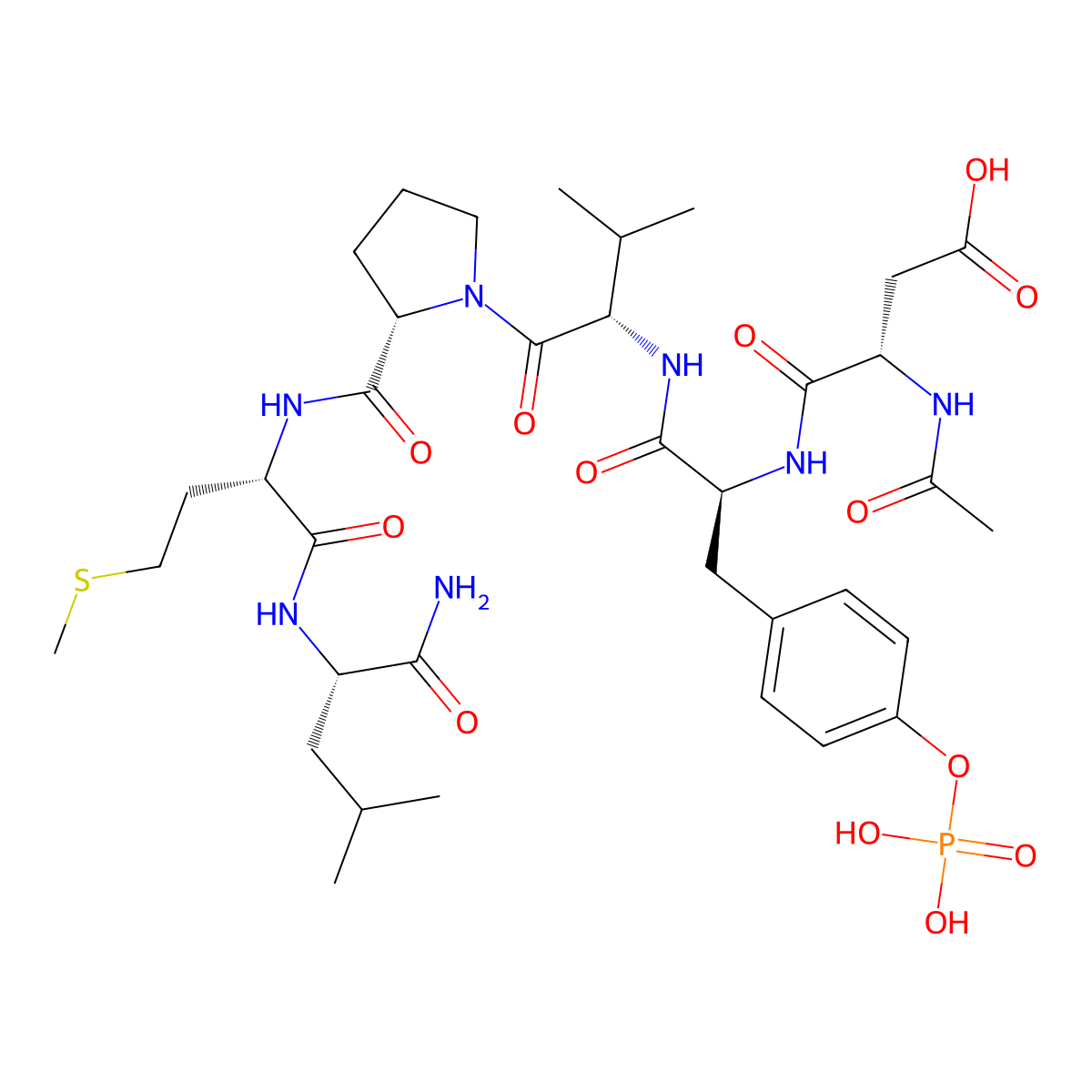 Ac-Asp-Tyr(PO3H2)-Val-Pro-Met-Leu-NH2 molecular structure, CAS 157382-69-9