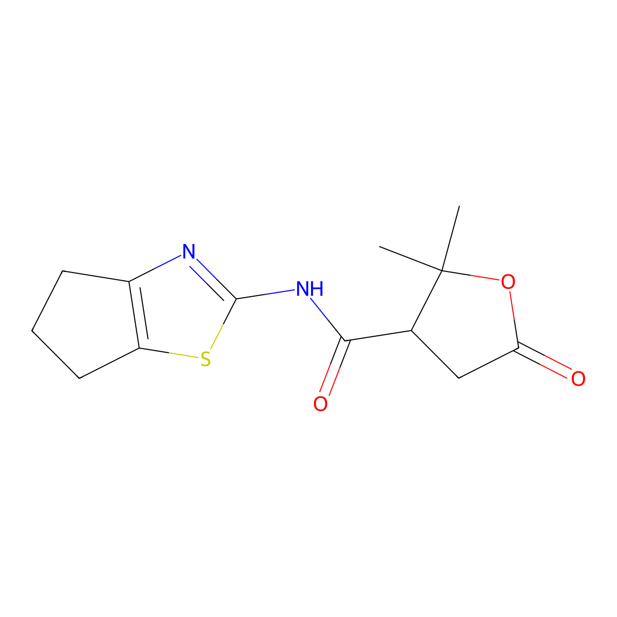 N-(5,6-dihydro-4H-cyclopenta[d]thiazol-2-yl)-2,2-dimethyl-5-oxotetrahydrofuran-3-carboxamide molecular structure, CAS 1574252-69-9