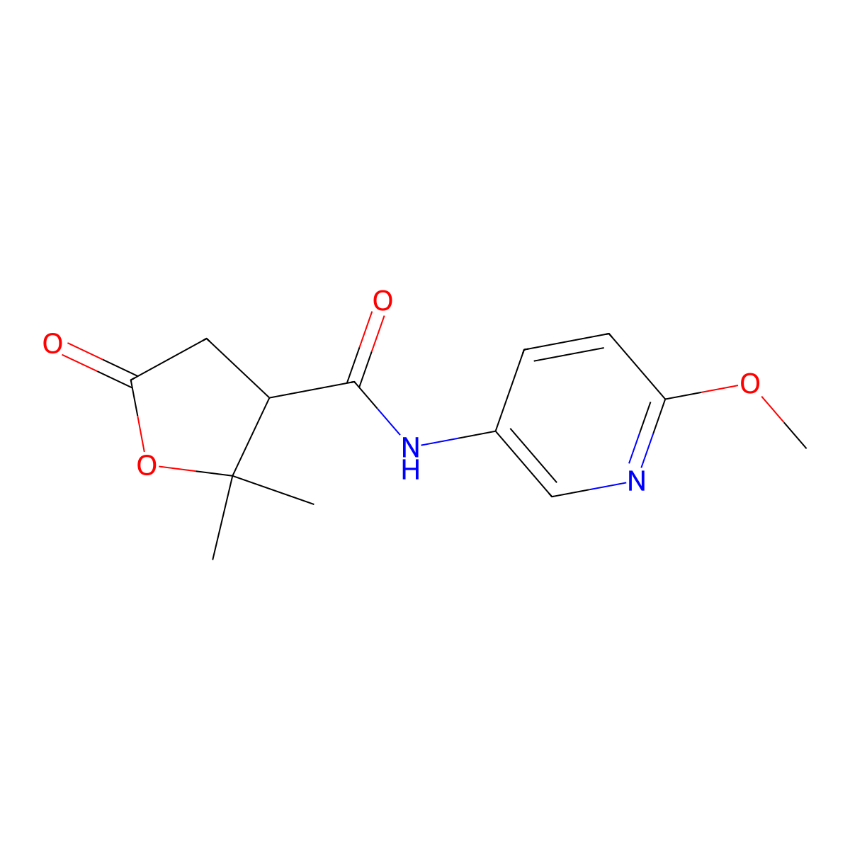 N-(6-methoxypyridin-3-yl)-2,2-dimethyl-5-oxotetrahydrofuran-3-carboxamide molecular structure, CAS 1574253-29-4