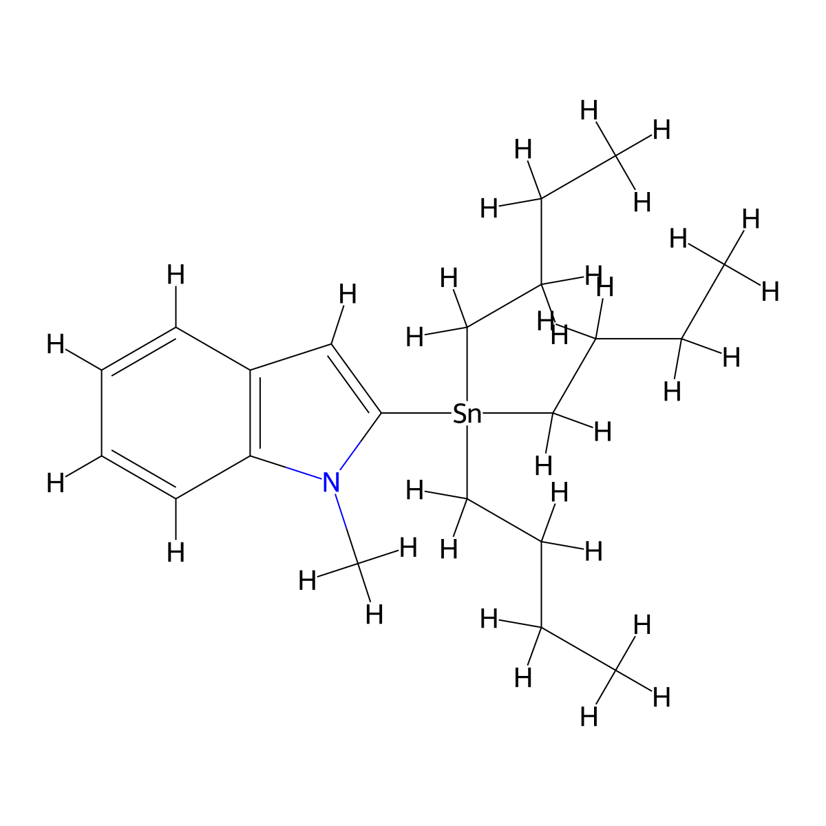 1-Methyl-2-(tributylstannyl)-1H-indole molecular structure, CAS 157427-46-8