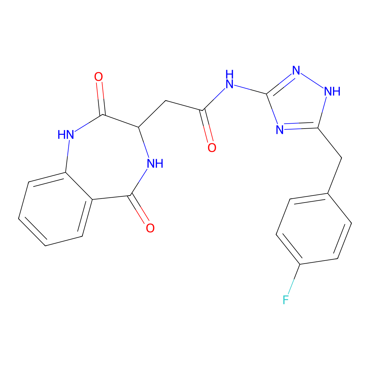 N-[3-(4-fluorobenzyl)-1H-1,2,4-triazol-5-yl]-2-(2-hydroxy-5-oxo-4,5-dihydro-3H-1,4-benzodiazepin-3-yl)acetamide molecular structure, CAS 1574288-16-6