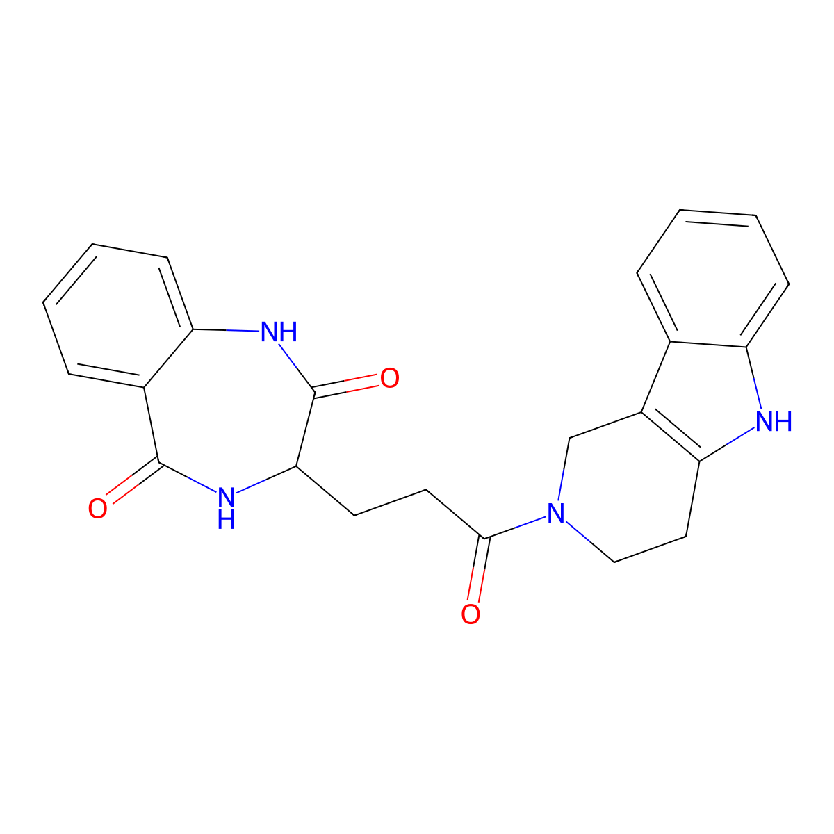 3-[3-oxo-3-(1,3,4,5-tetrahydro-2H-pyrido[4,3-b]indol-2-yl)propyl]-3,4-dihydro-1H-1,4-benzodiazepine-2,5-dione molecular structure, CAS 1574288-29-1