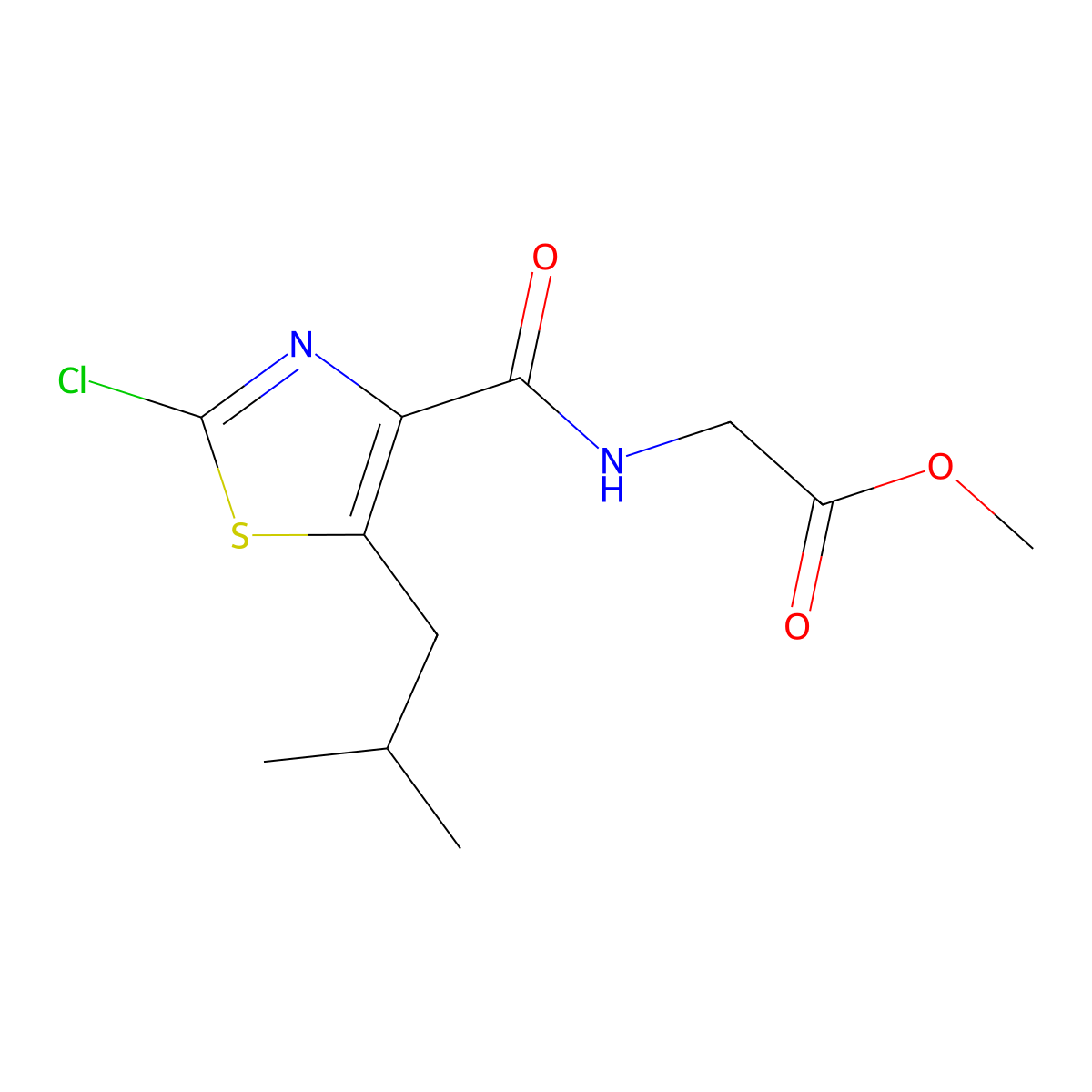 methyl N-{[2-chloro-5-(2-methylpropyl)-1,3-thiazol-4-yl]carbonyl}glycinate molecular structure, CAS 1574288-32-6