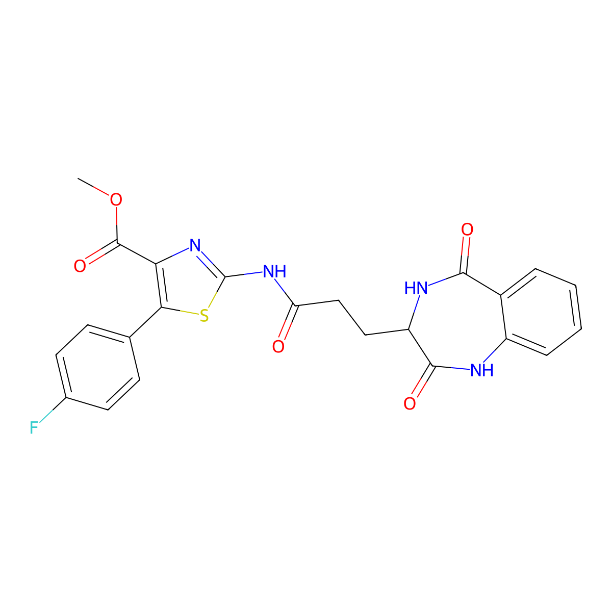 methyl 5-(4-fluorophenyl)-2-{[3-(2-hydroxy-5-oxo-4,5-dihydro-3H-1,4-benzodiazepin-3-yl)propanoyl]amino}-1,3-thiazole-4-carboxylate molecular structure, CAS 1574288-37-1