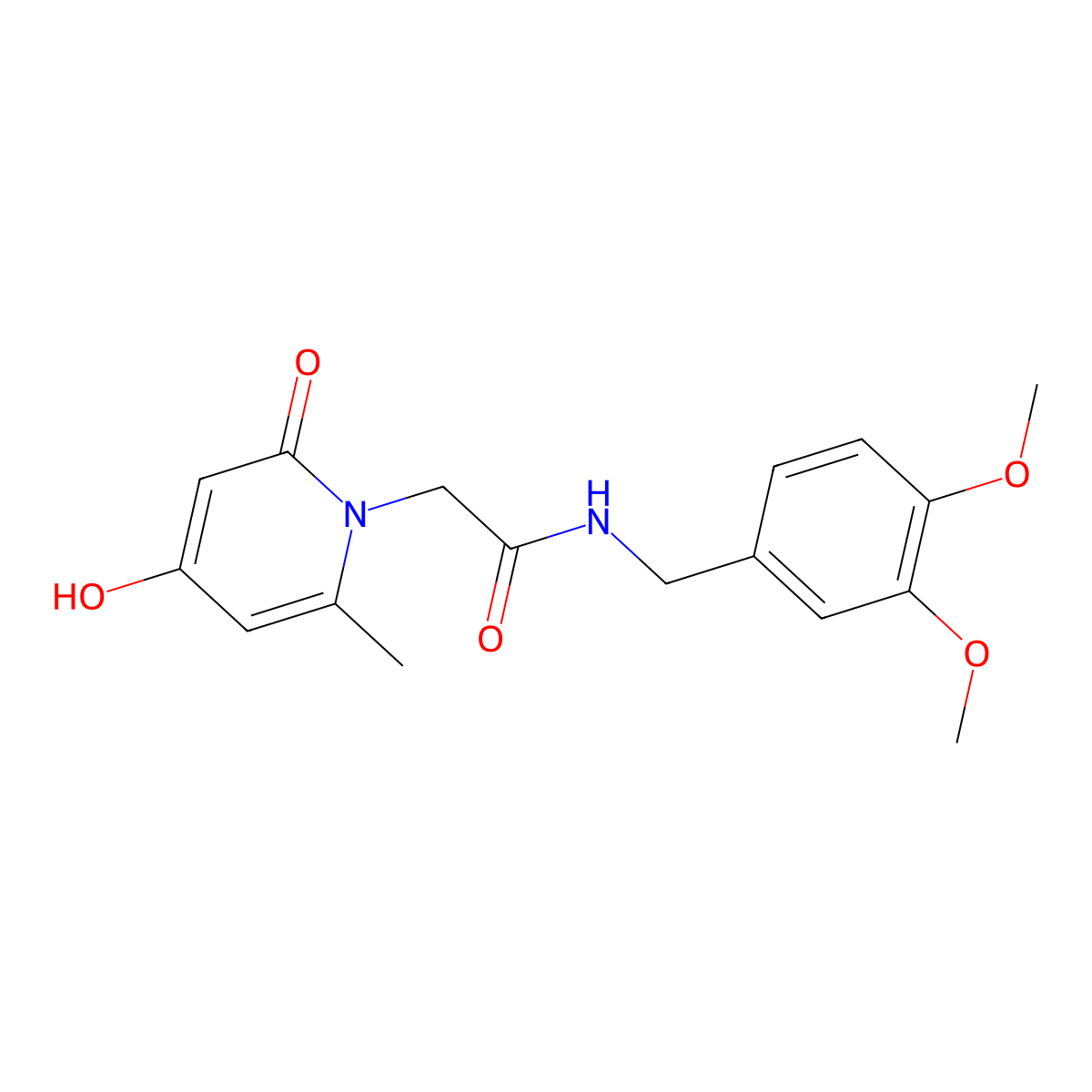 N-(3,4-dimethoxybenzyl)-2-(4-hydroxy-6-methyl-2-oxopyridin-1(2H)-yl)acetamide molecular structure, CAS 1574288-51-9