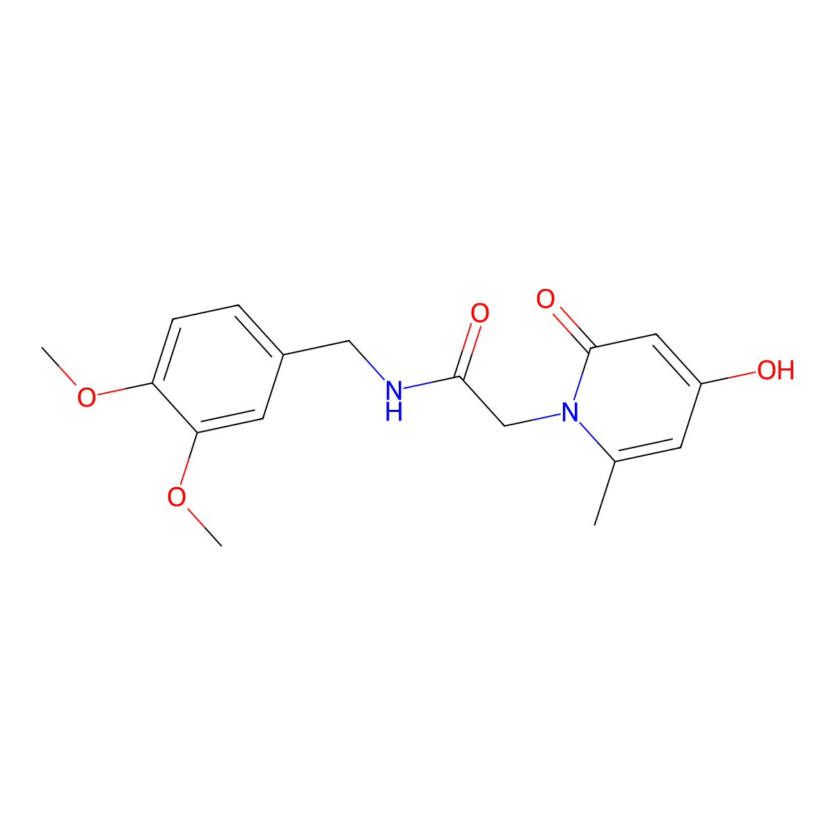 N-(3,4-dimethoxybenzyl)-2-(4-hydroxy-6-methyl-2-oxopyridin-1(2H)-yl)acetamide molecular structure, CAS 1574288-51-9