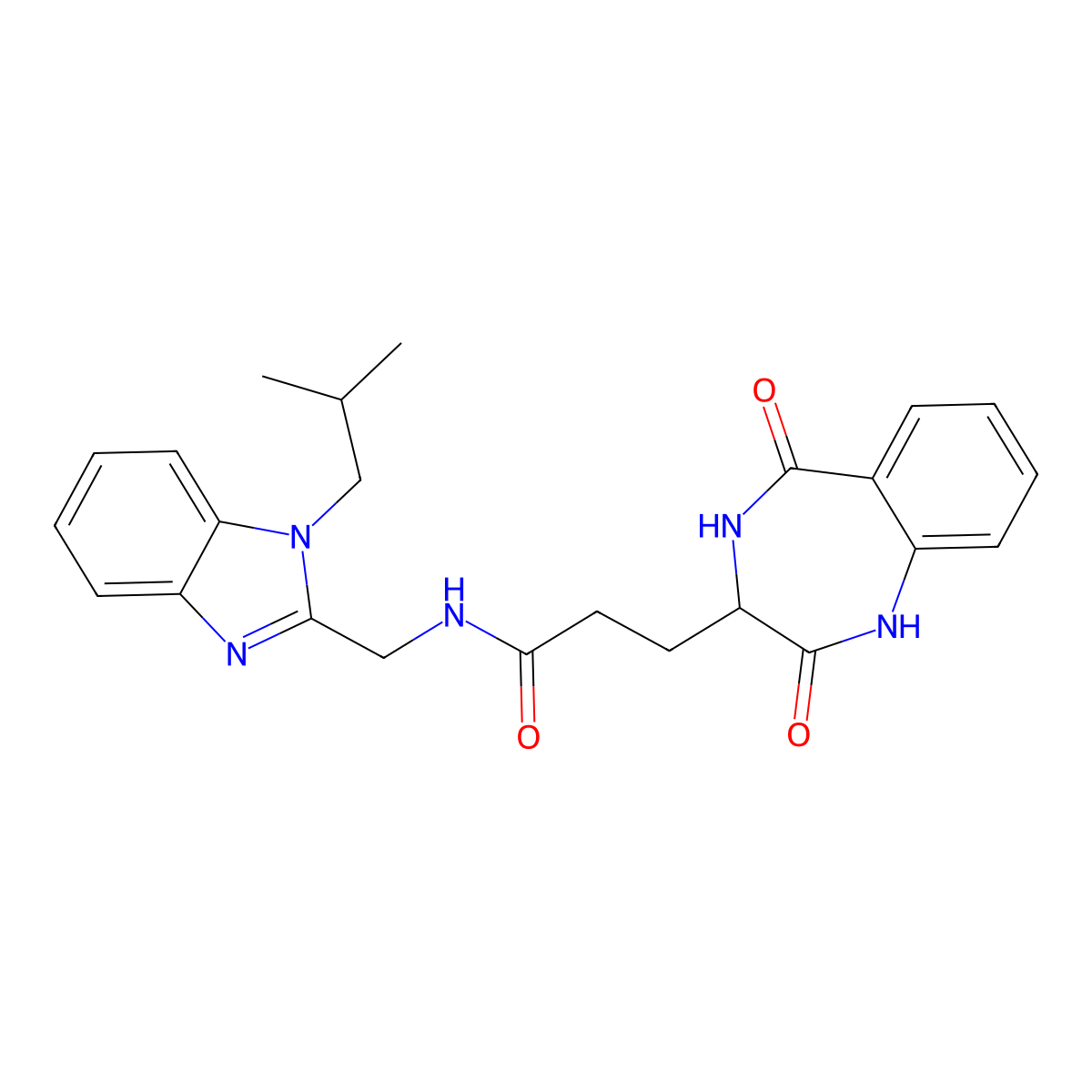 3-(2,5-dioxo-2,3,4,5-tetrahydro-1H-1,4-benzodiazepin-3-yl)-N-{[1-(2-methylpropyl)-1H-benzimidazol-2-yl]methyl}propanamide molecular structure, CAS 1574288-71-3