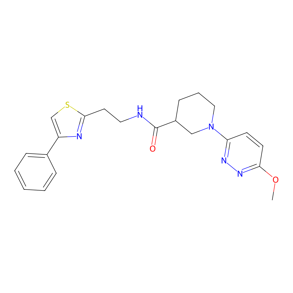 1-(6-methoxy-3-pyridazinyl)-N-[2-(4-phenyl-1,3-thiazol-2-yl)ethyl]-3-piperidinecarboxamide molecular structure, CAS 1574288-73-5