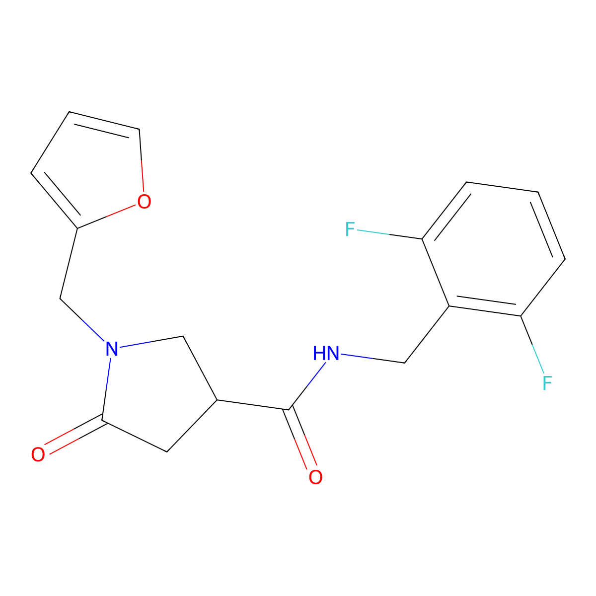 N-(2,6-difluorobenzyl)-1-(furan-2-ylmethyl)-5-oxopyrrolidine-3-carboxamide molecular structure, CAS 1574288-74-6