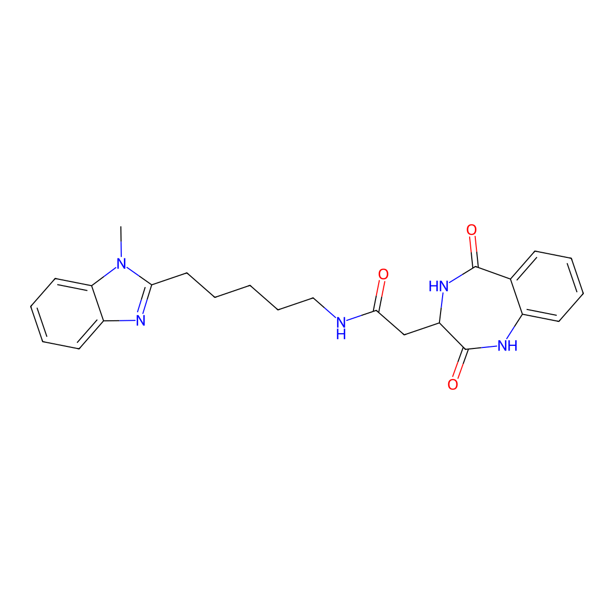 2-(2,5-dioxo-2,3,4,5-tetrahydro-1H-1,4-benzodiazepin-3-yl)-N-[5-(1-methyl-1H-benzimidazol-2-yl)pentyl]acetamide molecular structure, CAS 1574288-83-7