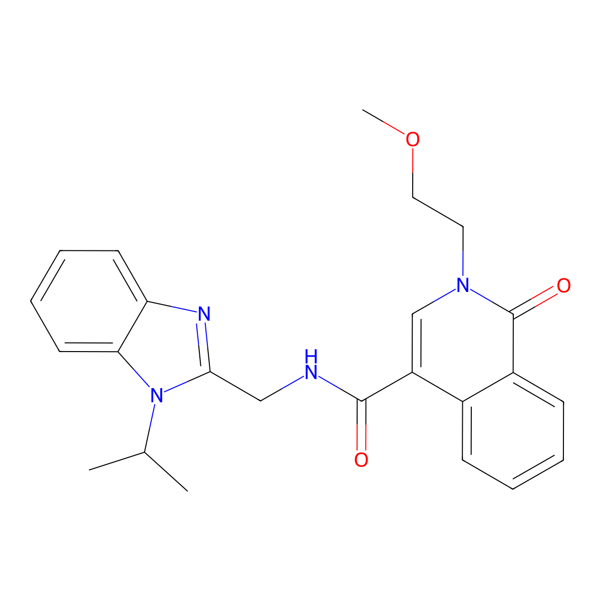 2-(2-methoxyethyl)-1-oxo-N-{[1-(propan-2-yl)-1H-benzimidazol-2-yl]methyl}-1,2-dihydroisoquinoline-4-carboxamide molecular structure, CAS 1574288-96-2