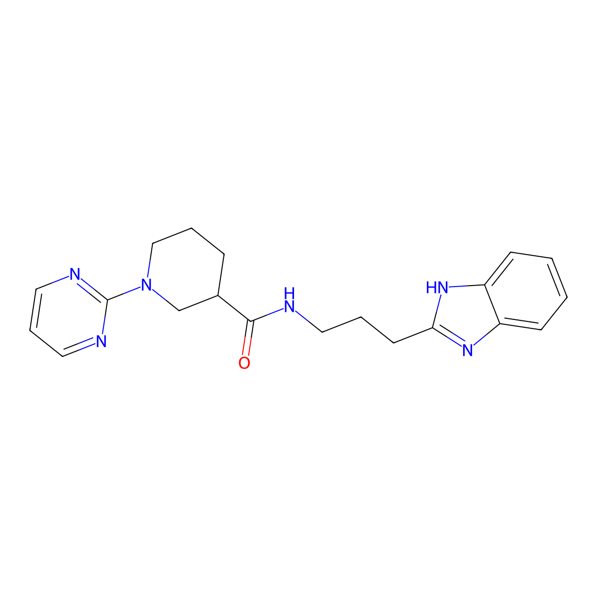 N-[3-(1H-1,3-benzimidazol-2-yl)propyl]-1-(2-pyrimidinyl)-3-piperidinecarboxamide molecular structure, CAS 1574289-05-6