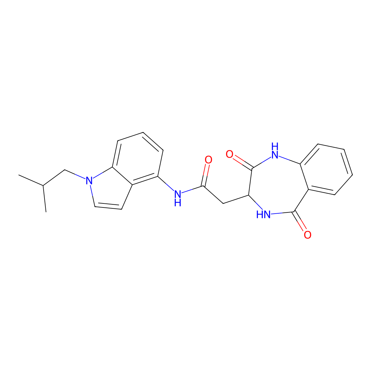 2-(2,5-dioxo-2,3,4,5-tetrahydro-1H-1,4-benzodiazepin-3-yl)-N-[1-(2-methylpropyl)-1H-indol-4-yl]acetamide molecular structure, CAS 1574289-40-9
