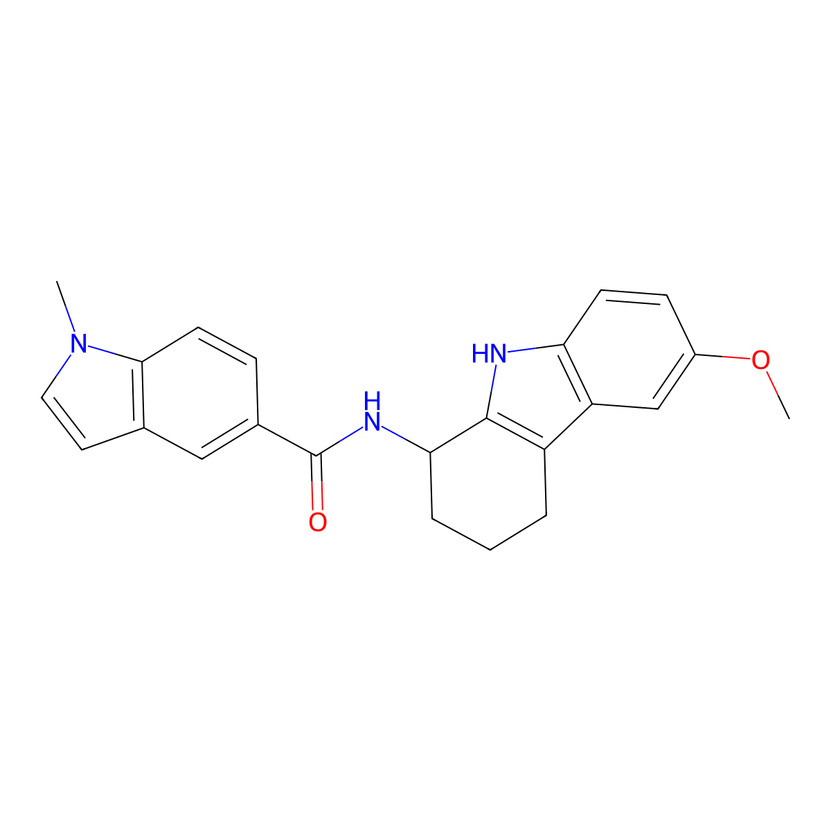 N-(6-methoxy-2,3,4,9-tetrahydro-1H-carbazol-1-yl)-1-methyl-1H-indole-5-carboxamide molecular structure, CAS 1574289-41-0