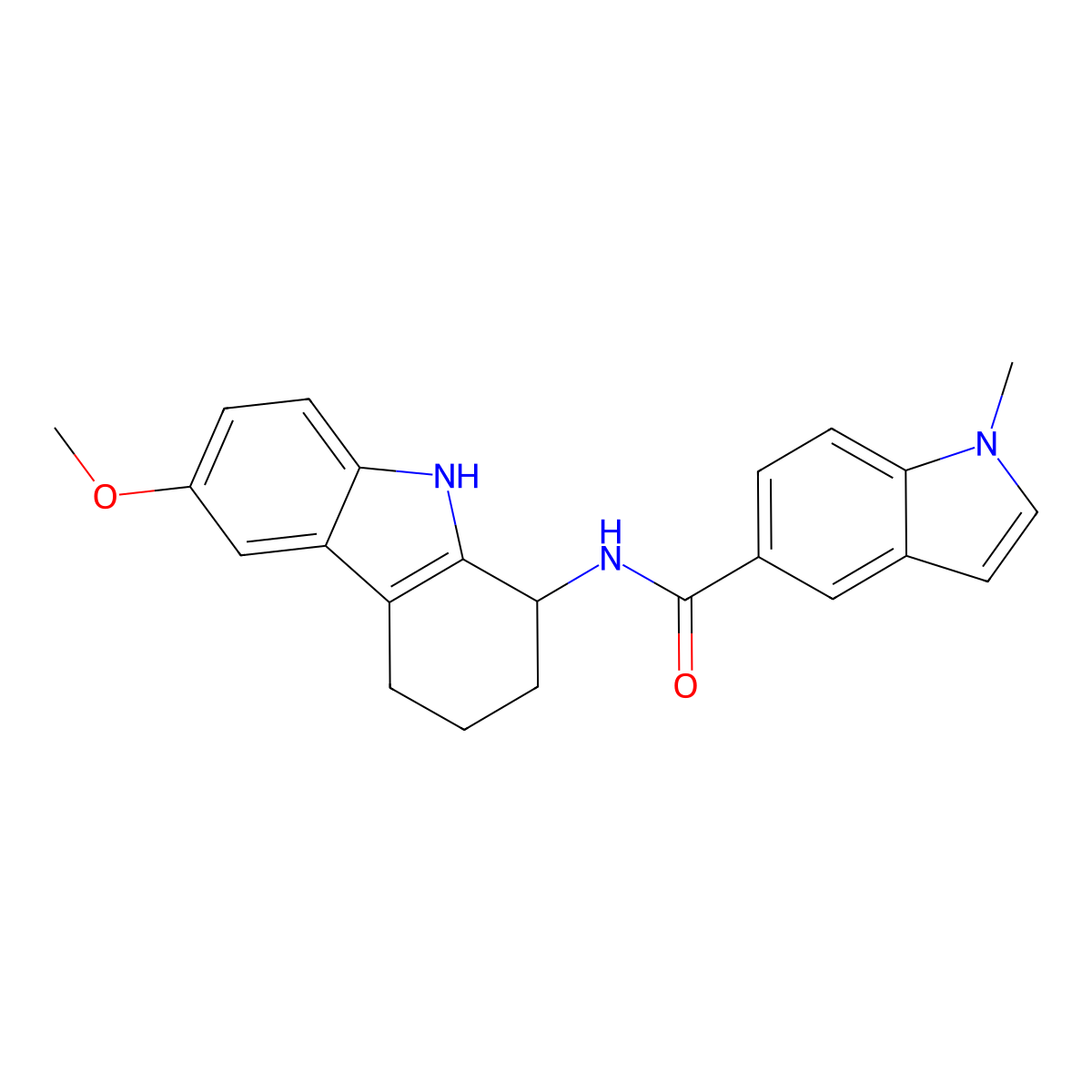 N-(6-methoxy-2,3,4,9-tetrahydro-1H-carbazol-1-yl)-1-methyl-1H-indole-5-carboxamide molecular structure, CAS 1574289-41-0