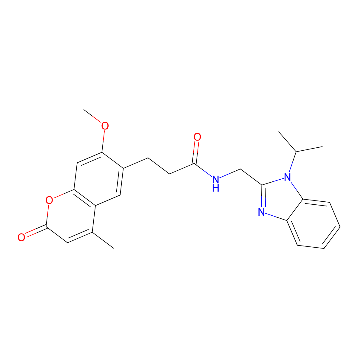 3-(7-methoxy-4-methyl-2-oxo-2H-chromen-6-yl)-N-{[1-(propan-2-yl)-1H-benzimidazol-2-yl]methyl}propanamide molecular structure, CAS 1574289-51-2