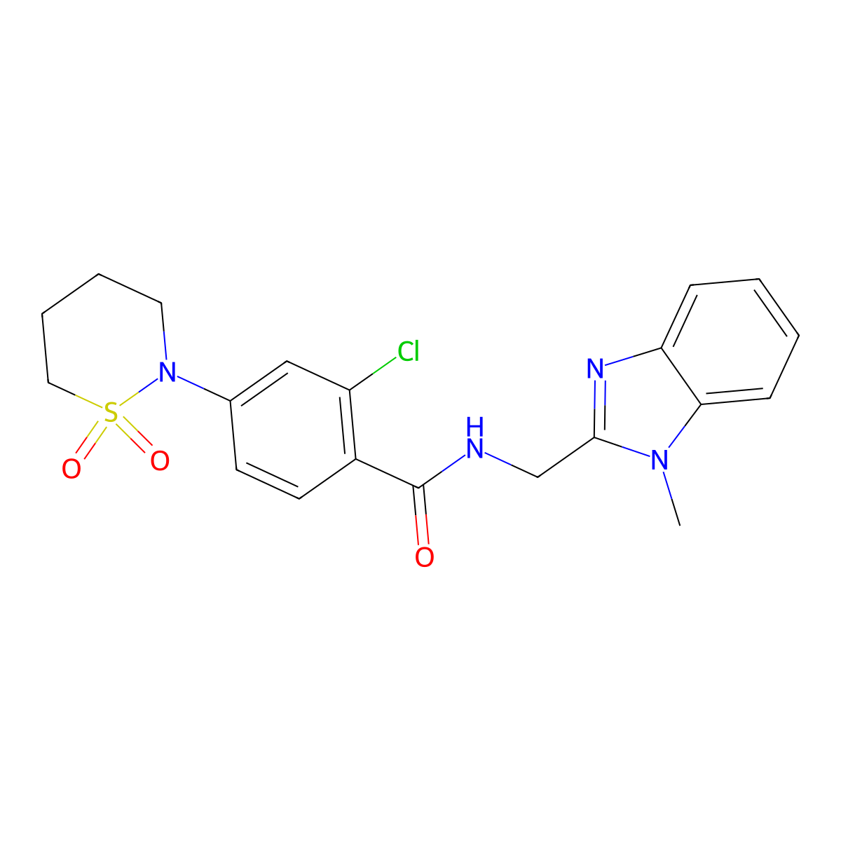 2-chloro-4-(1,1-dioxido-1,2-thiazinan-2-yl)-N-[(1-methyl-1H-benzimidazol-2-yl)methyl]benzamide molecular structure, CAS 1574289-55-6