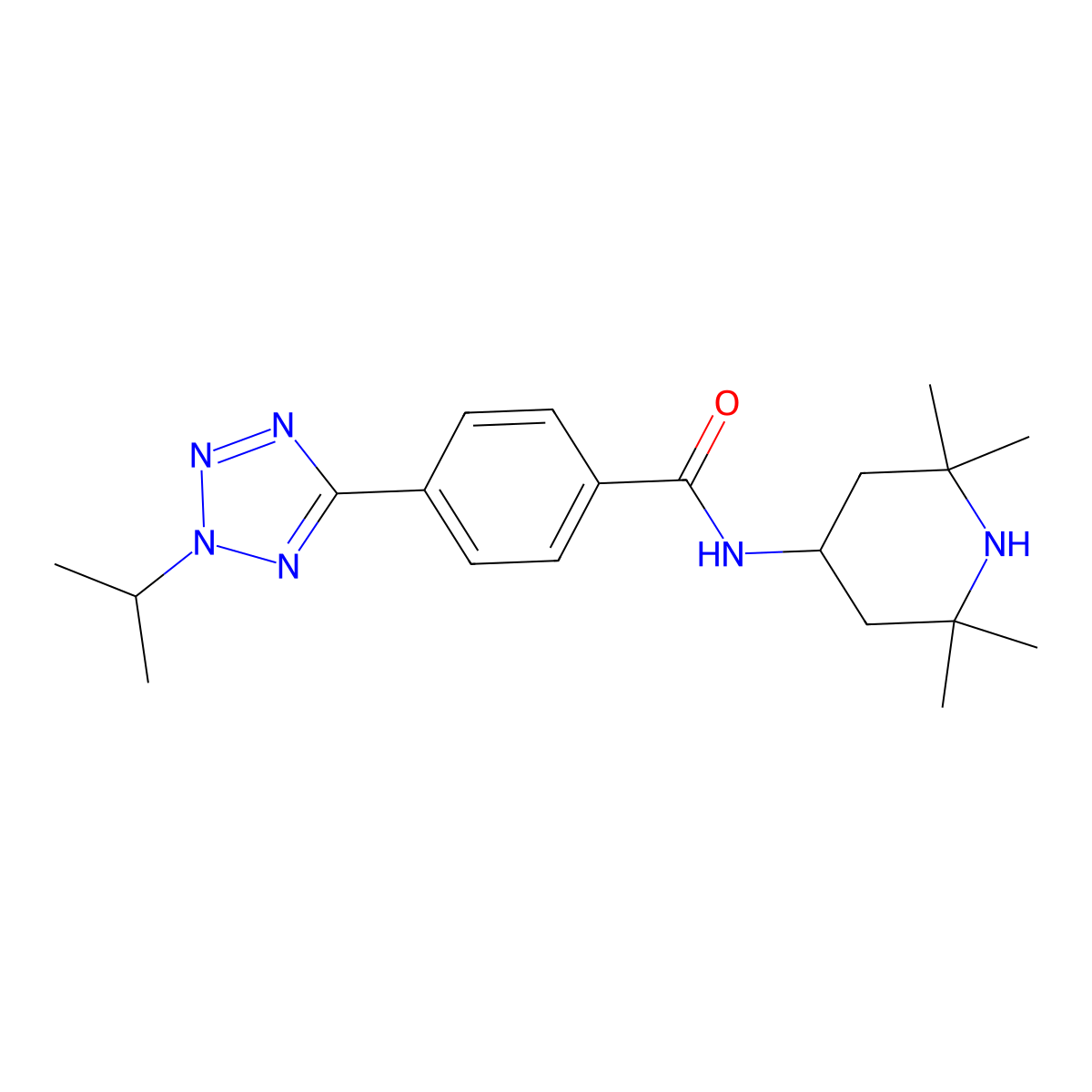 4-[2-(propan-2-yl)-2H-tetrazol-5-yl]-N-(2,2,6,6-tetramethylpiperidin-4-yl)benzamide molecular structure, CAS 1574289-66-9