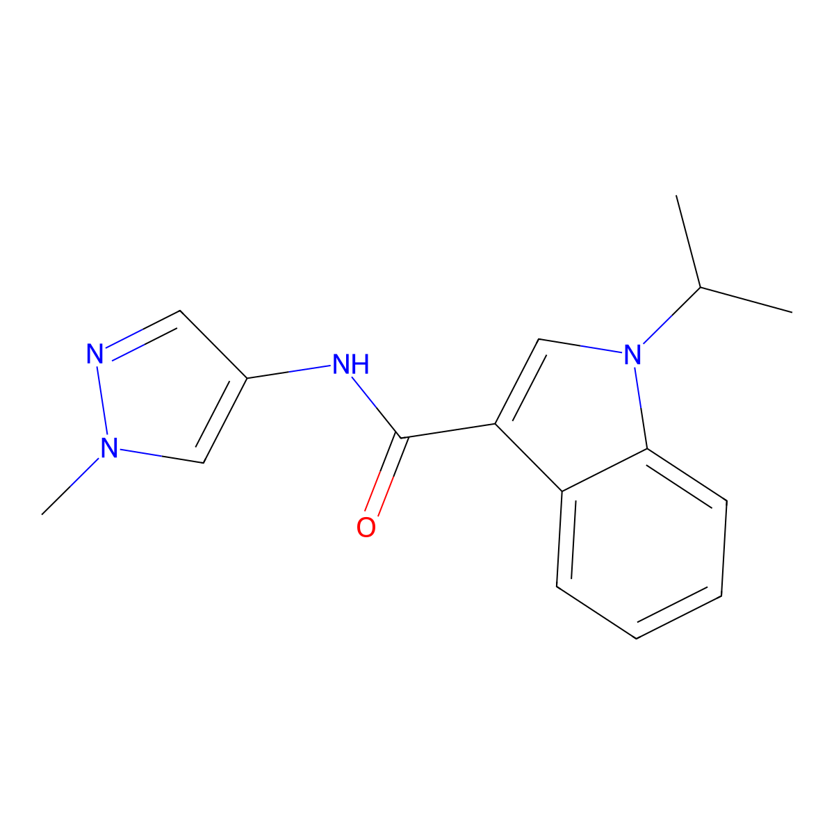 N-(1-methyl-1H-pyrazol-4-yl)-1-(propan-2-yl)-1H-indole-3-carboxamide molecular structure, CAS 1574289-72-7