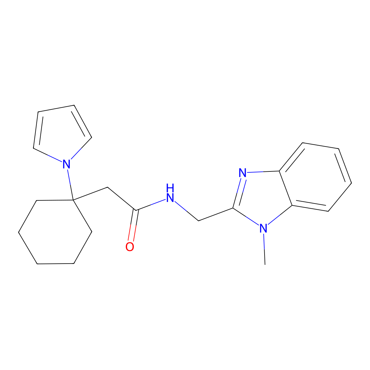 N-[(1-methyl-1H-benzimidazol-2-yl)methyl]-2-[1-(1H-pyrrol-1-yl)cyclohexyl]acetamide molecular structure, CAS 1574289-74-9