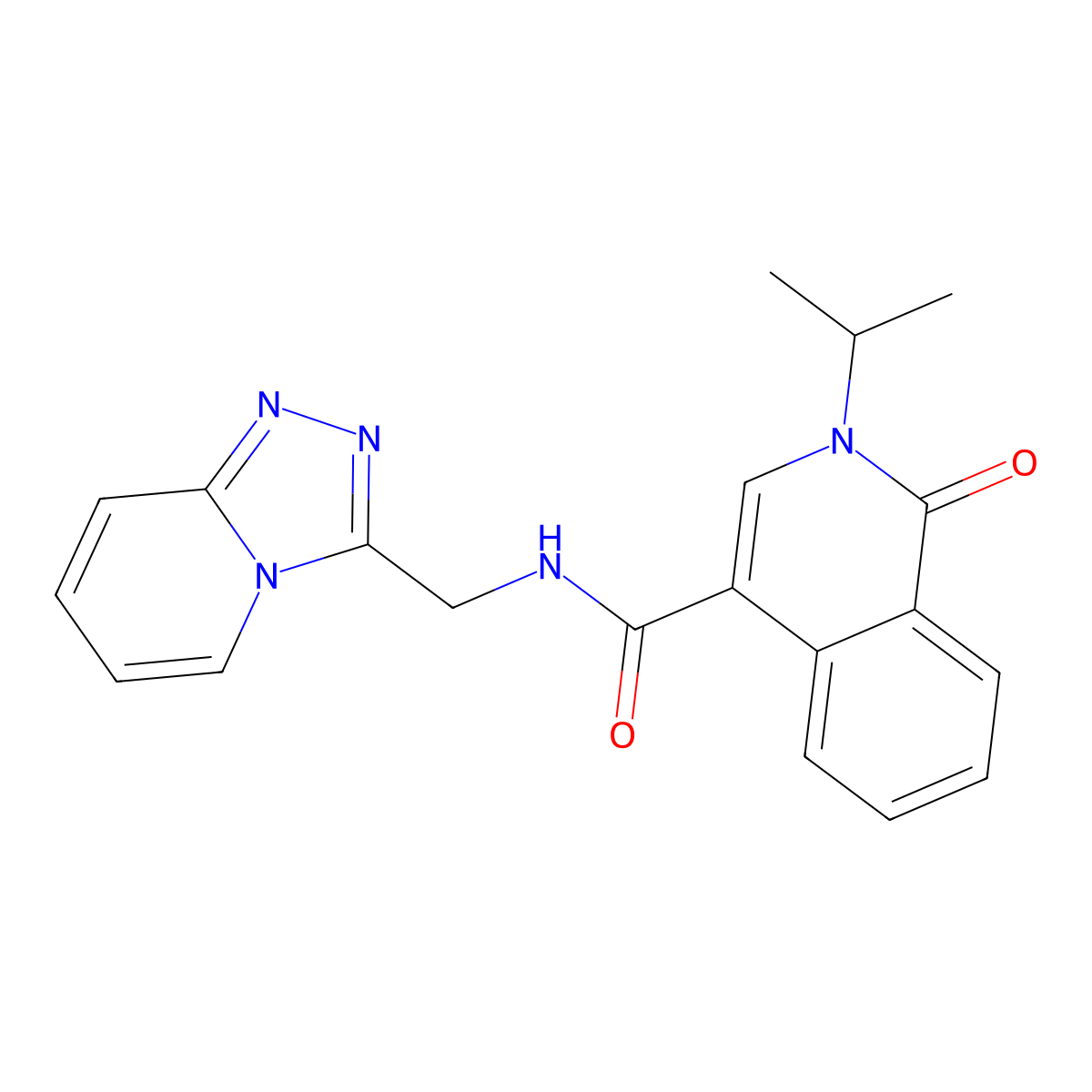 2-isopropyl-1-oxo-N-([1,2,4]triazolo[4,3-a]pyridin-3-ylmethyl)-1,2-dihydro-4-isoquinolinecarboxamide molecular structure, CAS 1574289-95-4