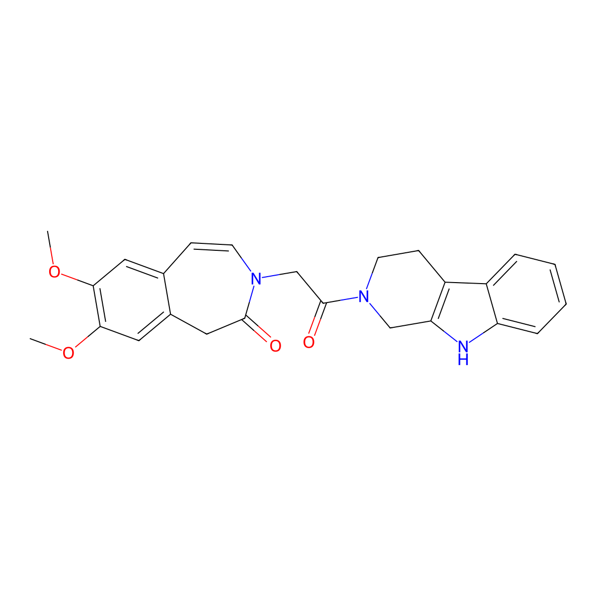7,8-dimethoxy-3-[2-oxo-2-(1,3,4,9-tetrahydro-2H-beta-carbolin-2-yl)ethyl]-1,3-dihydro-2H-3-benzazepin-2-one molecular structure, CAS 1574290-02-0