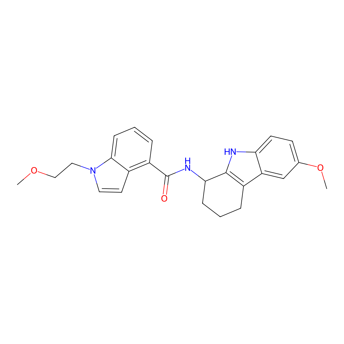 1-(2-methoxyethyl)-N-(6-methoxy-2,3,4,9-tetrahydro-1H-carbazol-1-yl)-1H-indole-4-carboxamide molecular structure, CAS 1574290-09-7