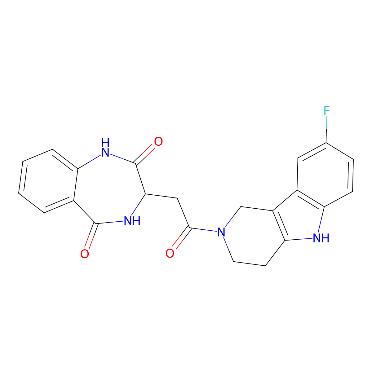 3-[2-(8-fluoro-1,3,4,5-tetrahydro-2H-pyrido[4,3-b]indol-2-yl)-2-oxoethyl]-3,4-dihydro-1H-1,4-benzodiazepine-2,5-dione molecular structure, CAS 1574290-59-7