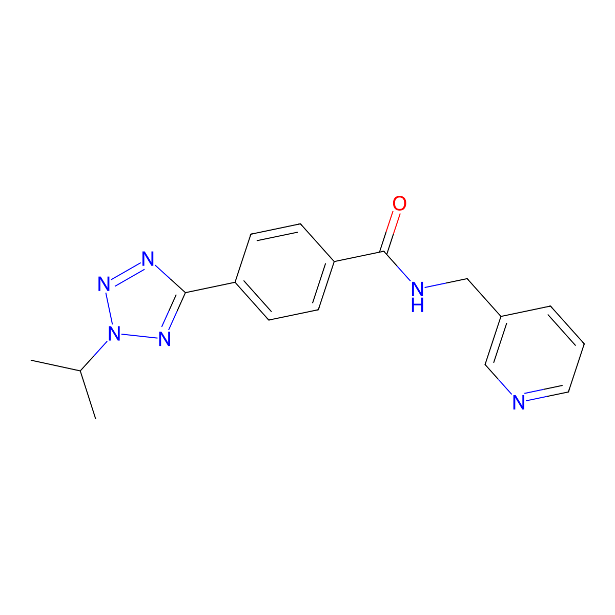4-[2-(propan-2-yl)-2H-tetrazol-5-yl]-N-(pyridin-3-ylmethyl)benzamide molecular structure, CAS 1574290-73-5