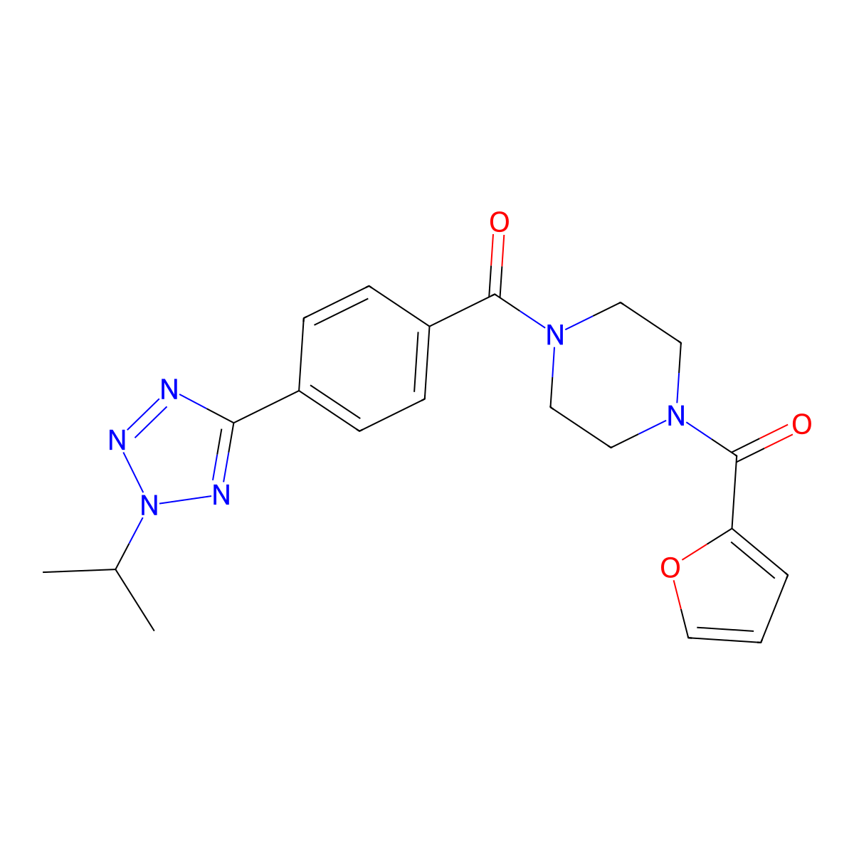 furan-2-yl[4-({4-[2-(propan-2-yl)-2H-tetrazol-5-yl]phenyl}carbonyl)piperazin-1-yl]methanone molecular structure, CAS 1574291-09-0