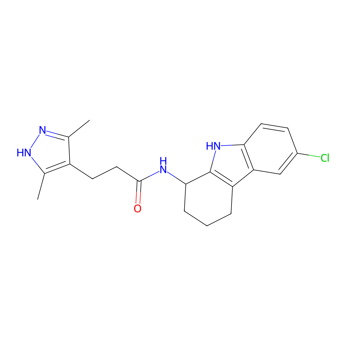 N-(6-Chloro-2,3,4,9-tetrahydro-1H-carbazol-1-YL)-3-(3,5-dimethyl-1H-pyrazol-4-YL)propanamide molecular structure, CAS 1574291-13-6