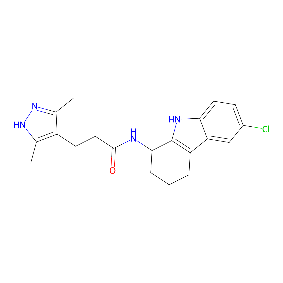 N-(6-Chloro-2,3,4,9-tetrahydro-1H-carbazol-1-YL)-3-(3,5-dimethyl-1H-pyrazol-4-YL)propanamide molecular structure, CAS 1574291-13-6
