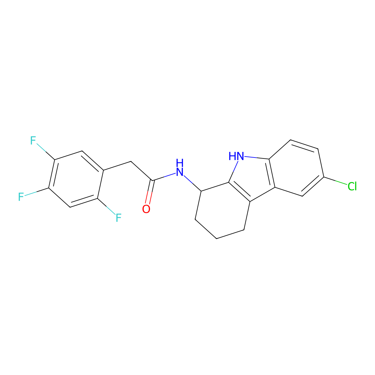 N-(6-chloro-2,3,4,9-tetrahydro-1H-carbazol-1-yl)-2-(2,4,5-trifluorophenyl)acetamide molecular structure, CAS 1574291-17-0