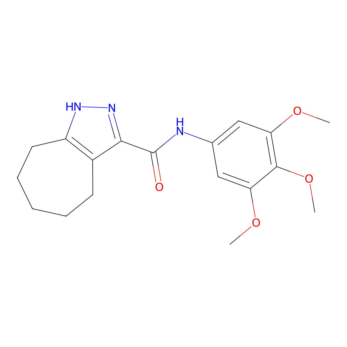 N-(3,4,5-trimethoxyphenyl)-2,4,5,6,7,8-hexahydrocyclohepta[c]pyrazole-3-carboxamide molecular structure, CAS 1574291-56-7
