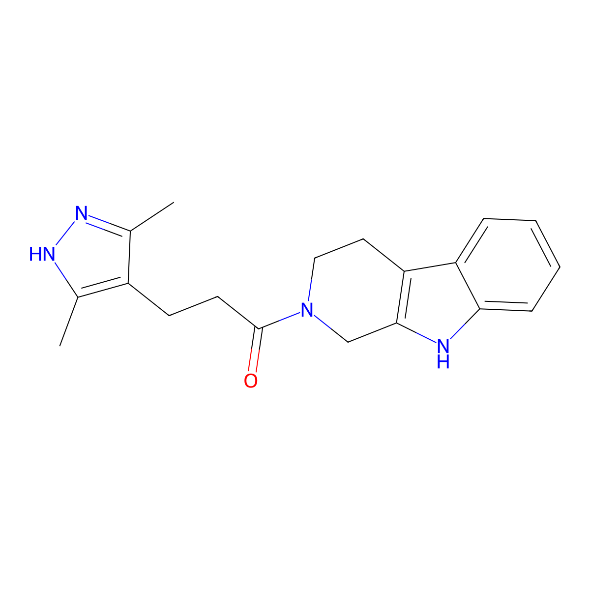 3-(3,5-dimethyl-1H-pyrazol-4-yl)-1-(1,3,4,9-tetrahydro-2H-beta-carbolin-2-yl)-1-propanone molecular structure, CAS 1574291-73-8
